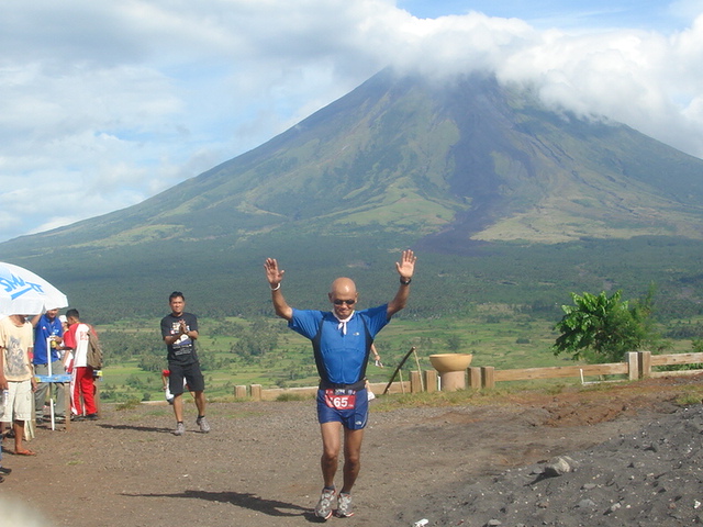 Few Meters From The Finish Line With Mount Mayon as Background