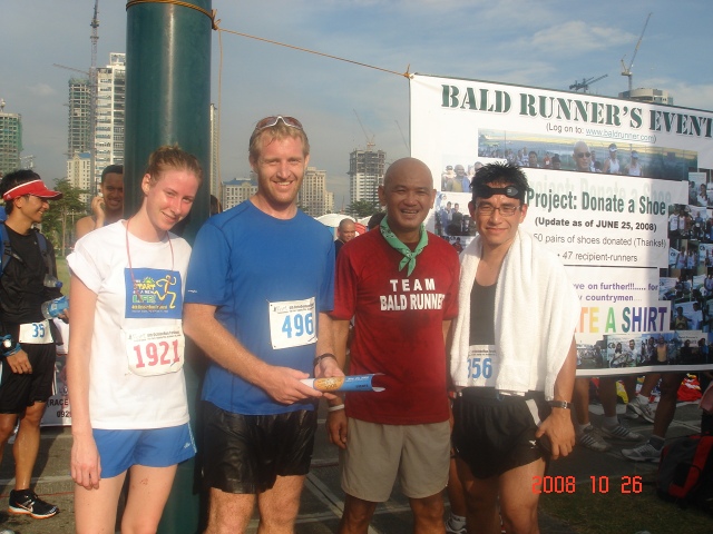Philip aka Foreign Runner; Tomi; & Rayyoshi aka "The Bold Runner" who came from Guam to run the 10K Race