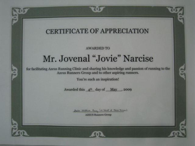 Very Nice Laminated Certificate of Appreciation