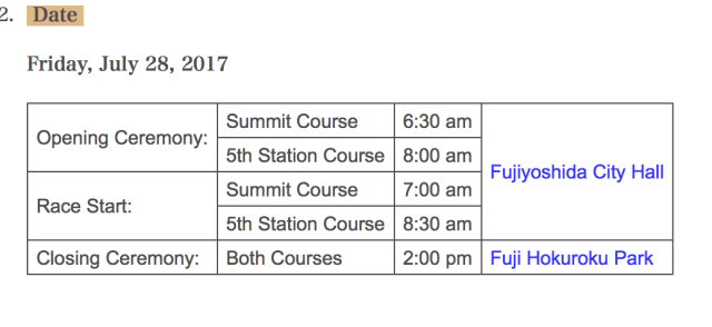Mt Fuji Mountain Race Schedule